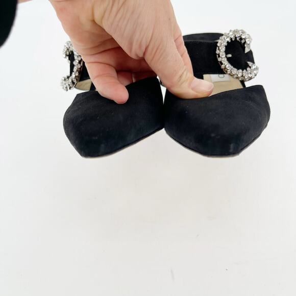 Jimmy Choo Black Suede Marta 90 Crystal Embellished Pointed Toe Mule Heel IT 40 - Picture 6 of 11